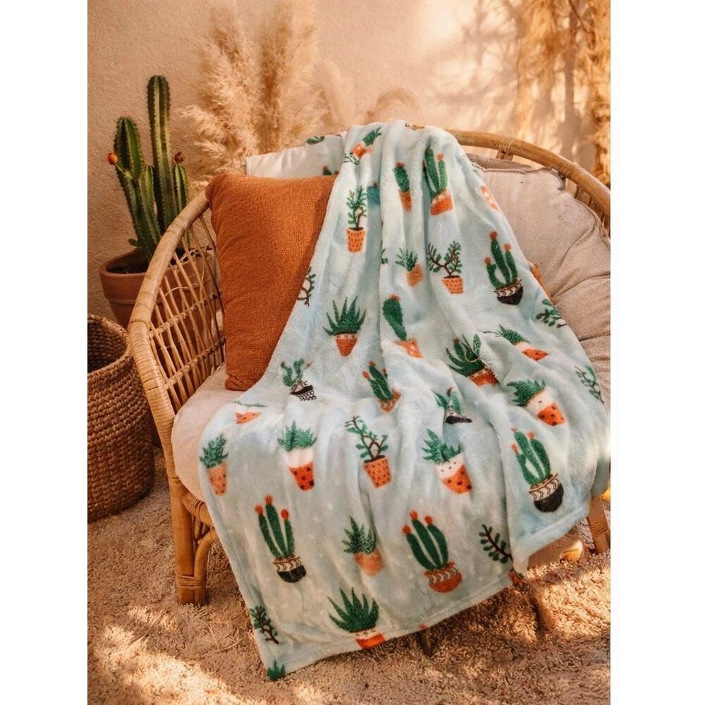 New Super Soft Plush Fleece Cactus whimsical Throw Blanket boho plant lover
